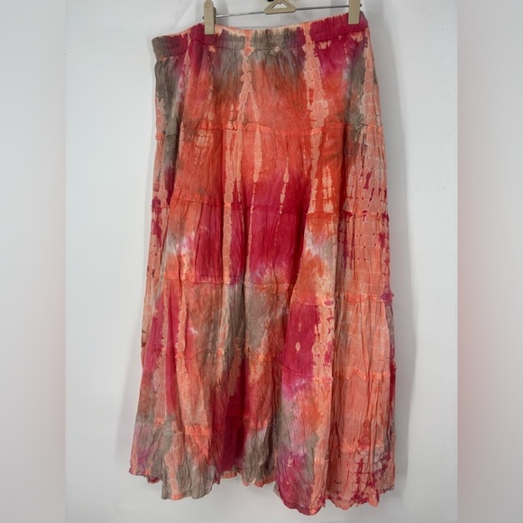 NWOT Cato Tie-Dye Tiered Maxi Skirt Peach Pink Orange Beaded Drawstring 18 20 - Picture 3 of 4